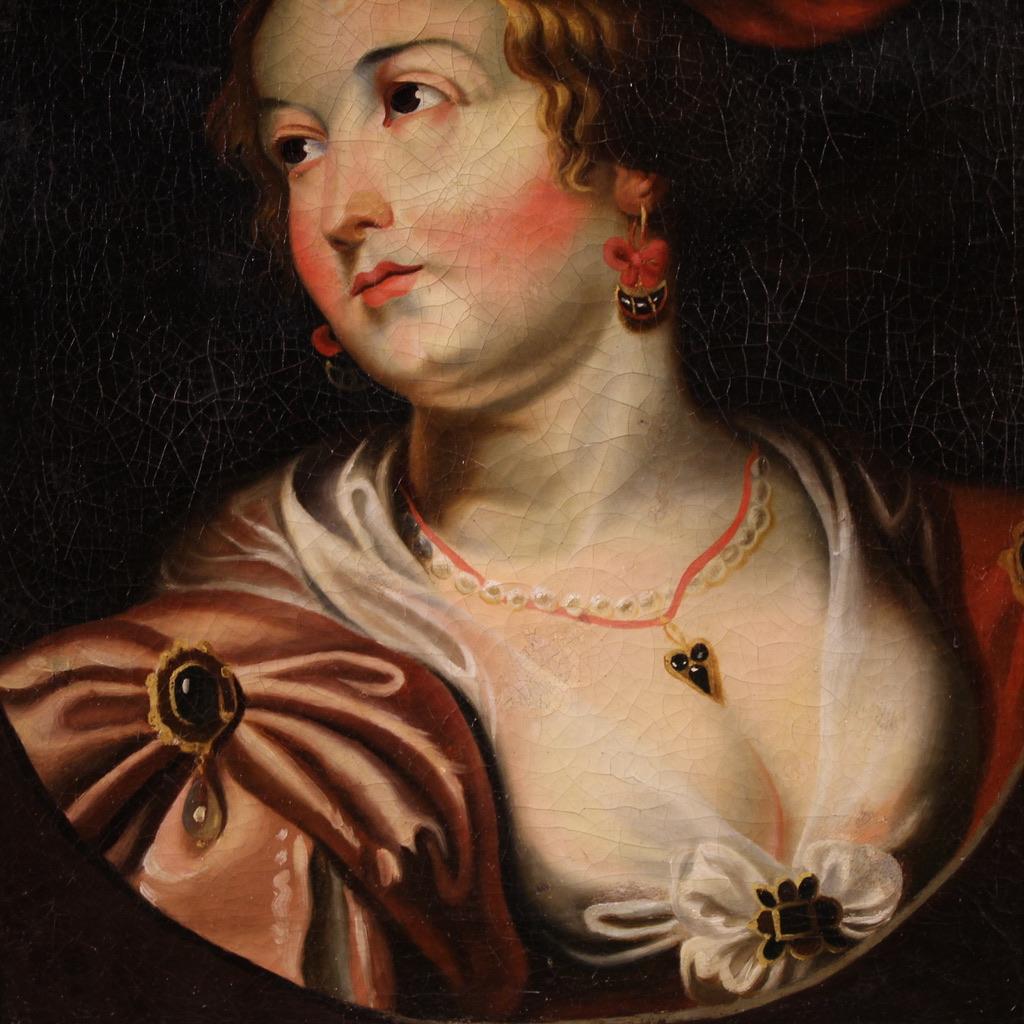 19th Century Oil on Canvas Italian Lady Portrait Antique Painting, 1820 For Sale 7