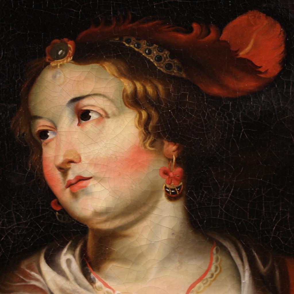 19th Century Oil on Canvas Italian Lady Portrait Antique Painting, 1820 For Sale 10