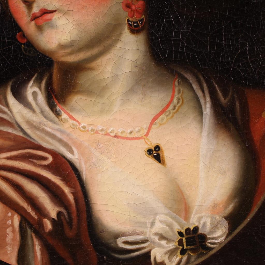 19th Century Oil on Canvas Italian Lady Portrait Antique Painting, 1820 In Good Condition For Sale In Vicoforte, Piedmont