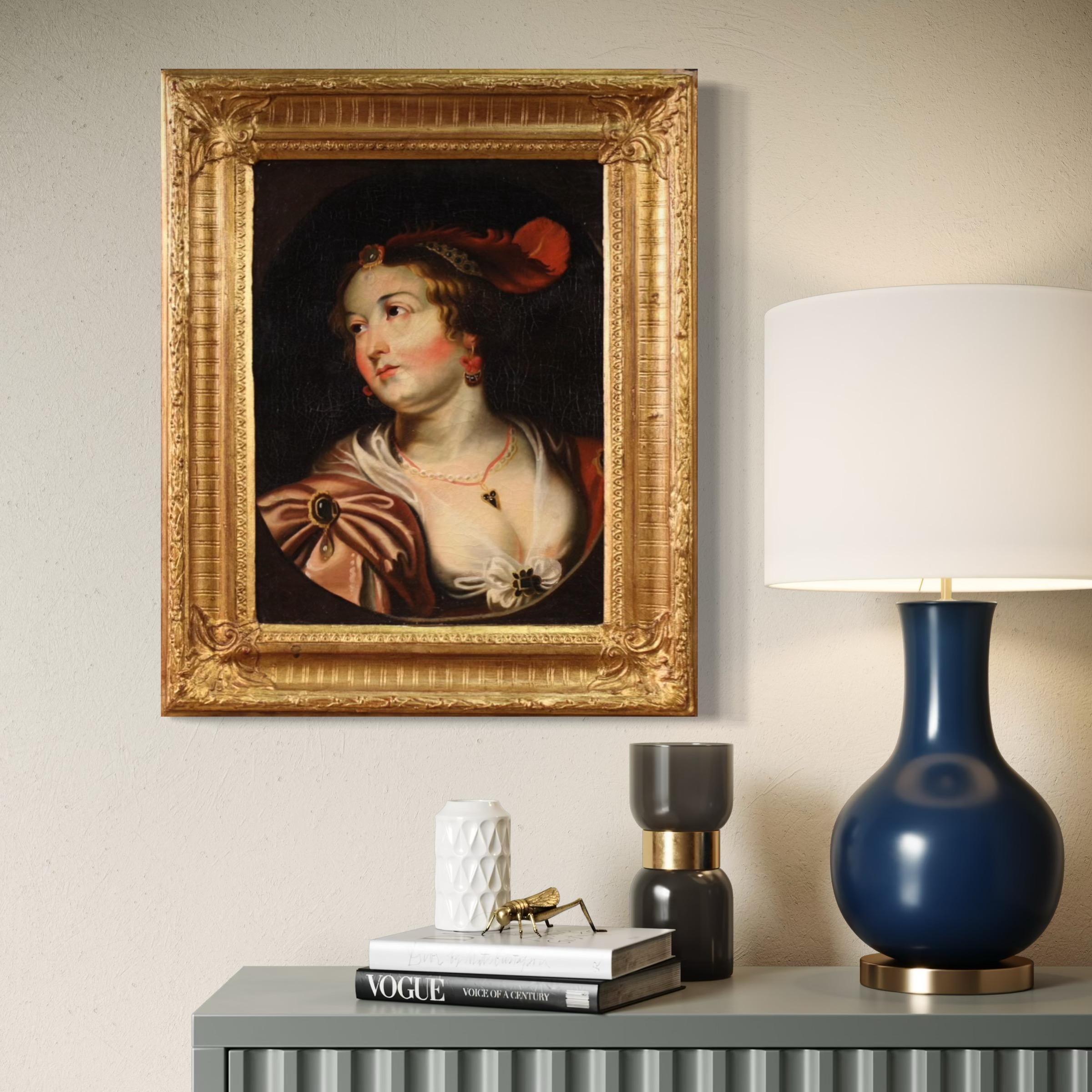 Early 19th Century 19th Century Oil on Canvas Italian Lady Portrait Antique Painting, 1820 For Sale