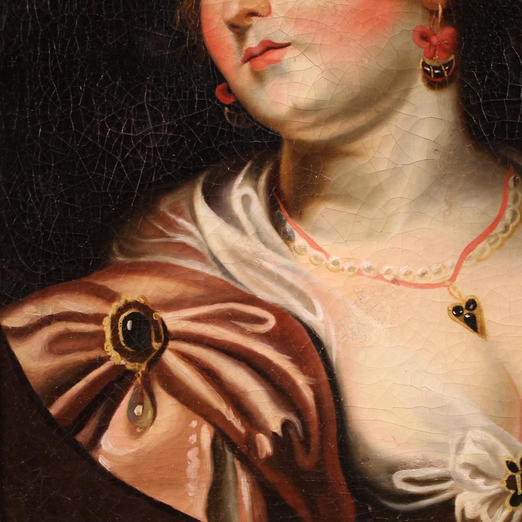 19th Century Oil on Canvas Italian Lady Portrait Antique Painting, 1820 For Sale 1