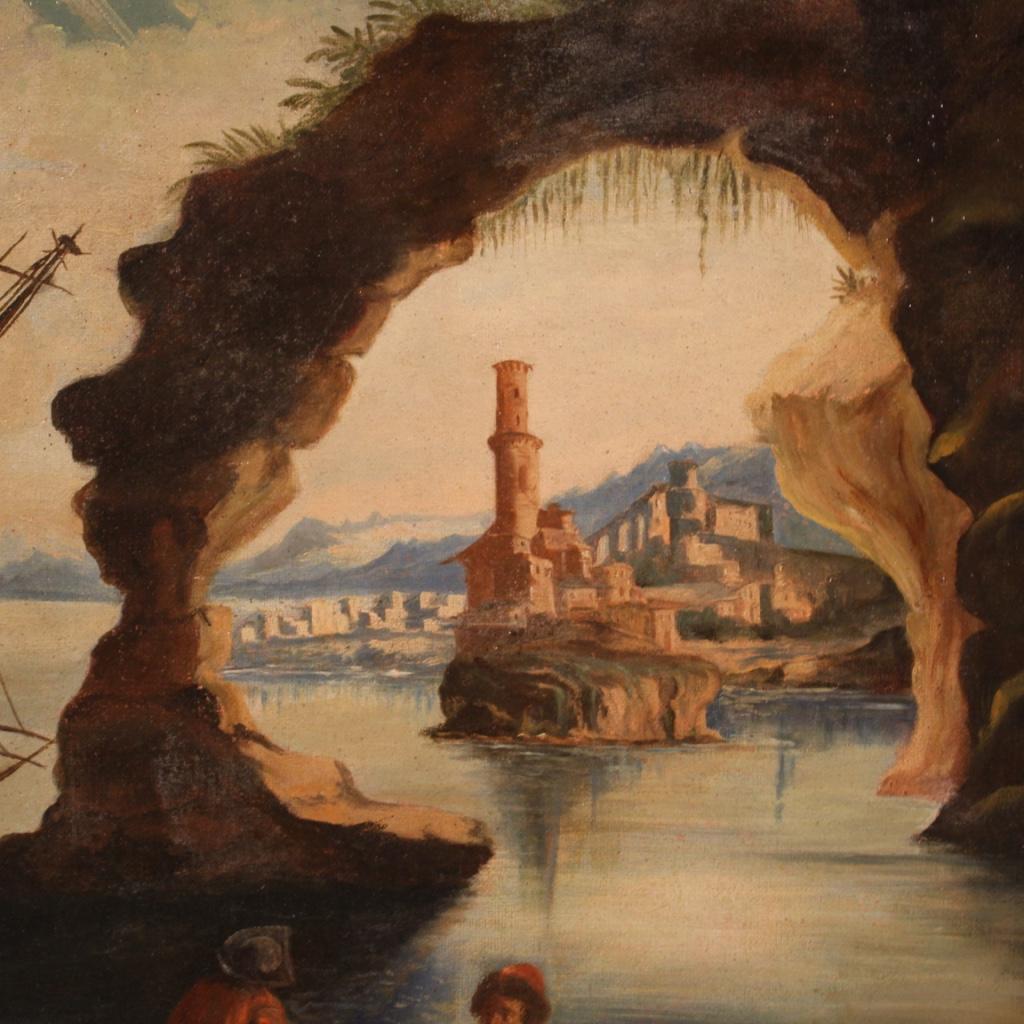 19th Century Oil on Canvas Italian Landscape Seascape Painting, 1820 1