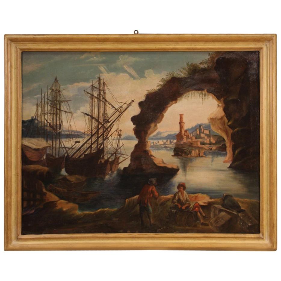 19th Century Oil on Canvas Italian Landscape Seascape Painting, 1820