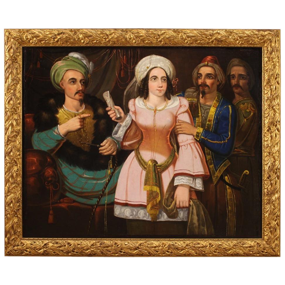 19th Century Oil on Canvas Italian Oriental Scene with Characters Painting, 1870