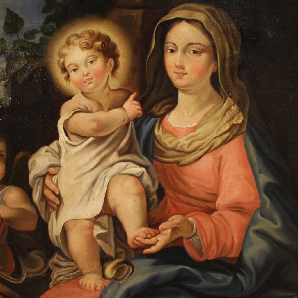 19th Century Oil on Canvas Italian Oval Religious Painting Madonna with Child 1