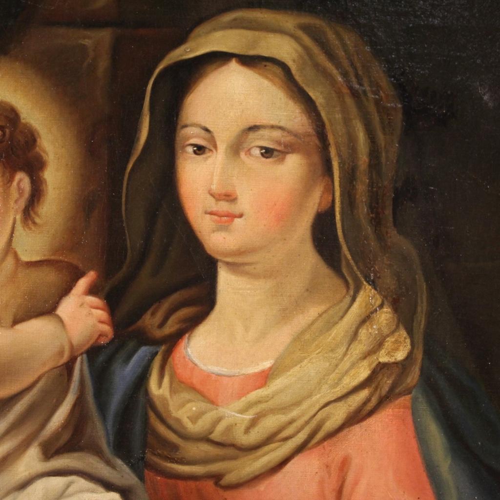 19th Century Oil on Canvas Italian Oval Religious Painting Madonna with Child 3