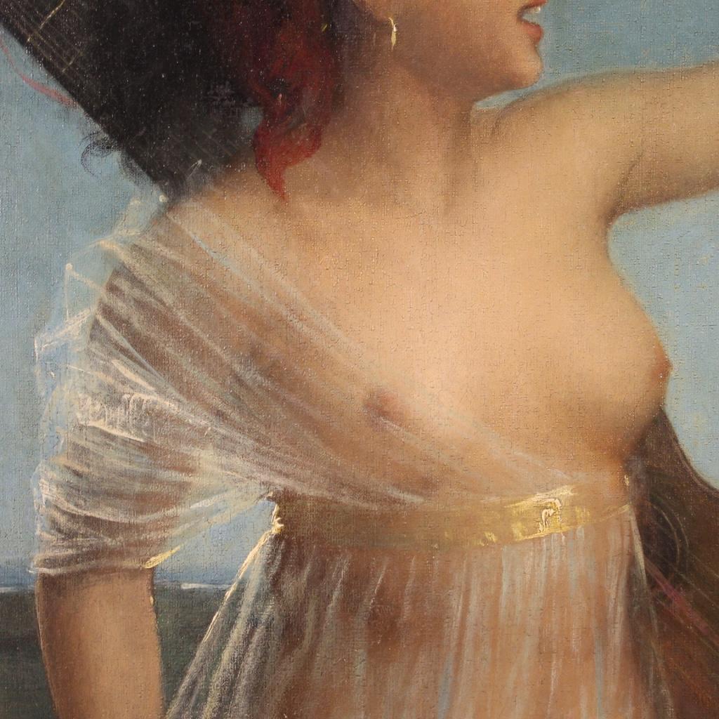 19th Century Oil on Canvas Italian Painting Gipsy Girl Nude, 1870 5