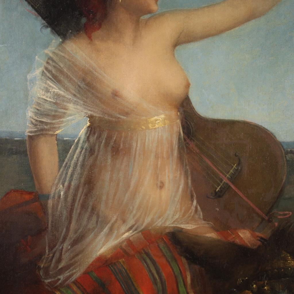 19th Century Oil on Canvas Italian Painting Gipsy Girl Nude, 1870 2