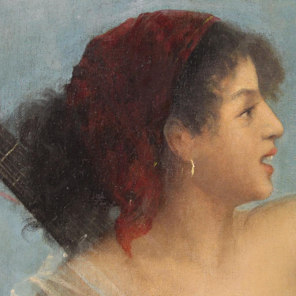 19th Century Oil on Canvas Italian Painting Gipsy Girl Nude, 1870 4