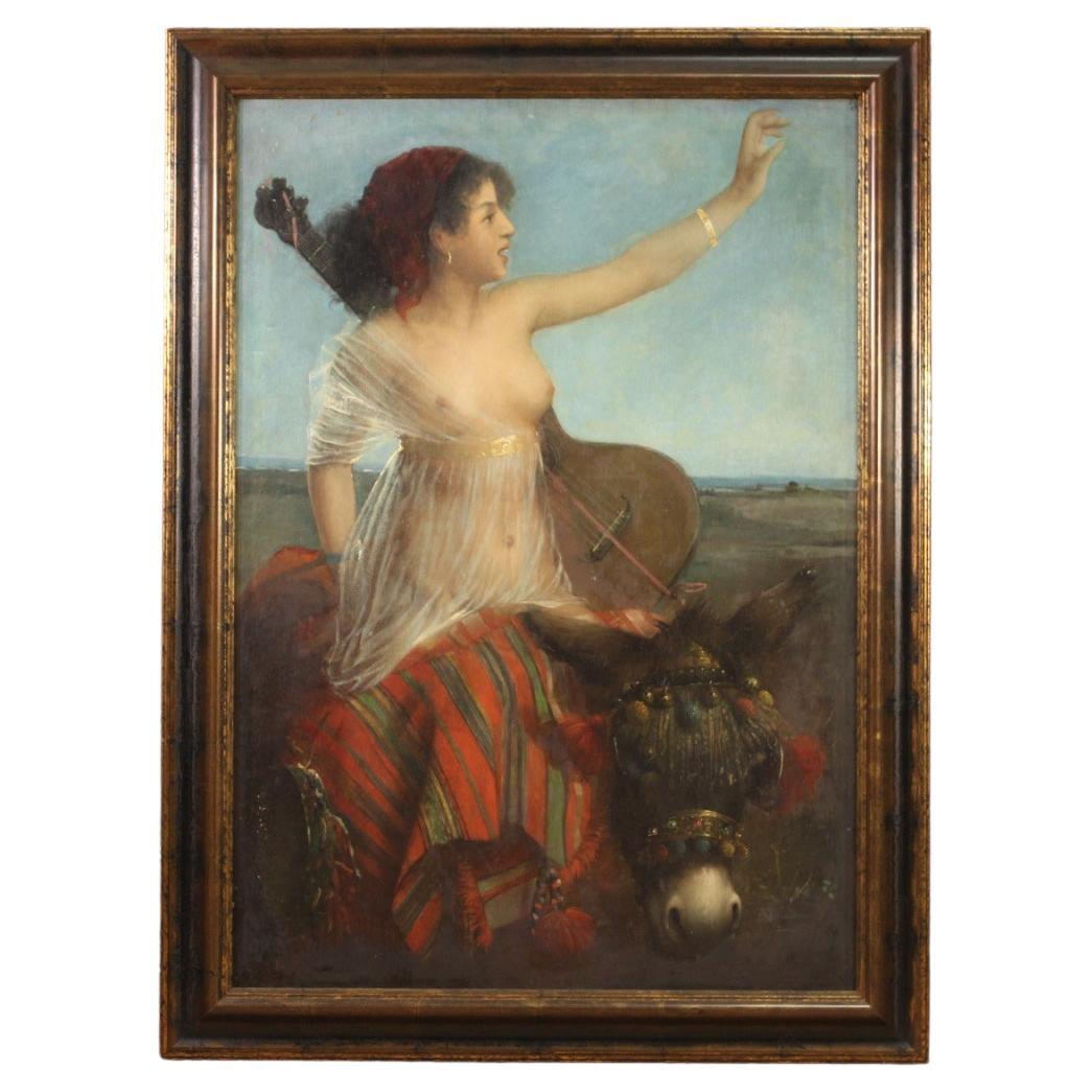 19th Century Oil on Canvas Italian Painting Gipsy Girl Nude, 1870