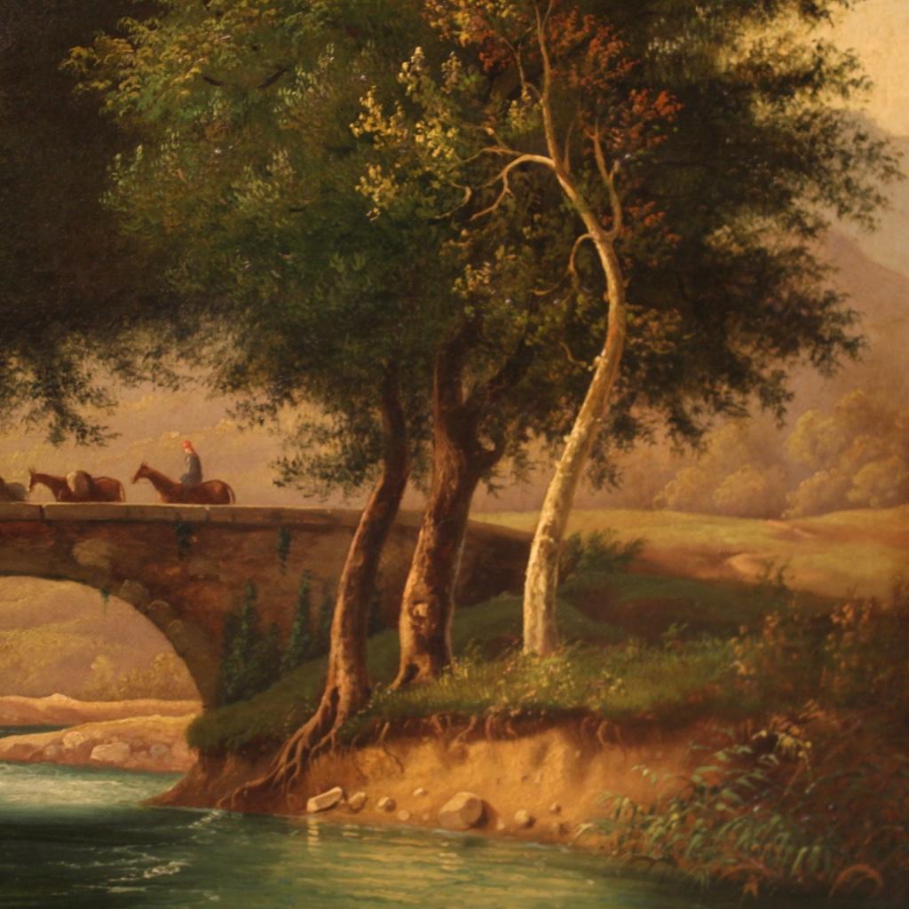19th Century Oil on Canvas Italian Painting Landscape with Characters, 1880 1