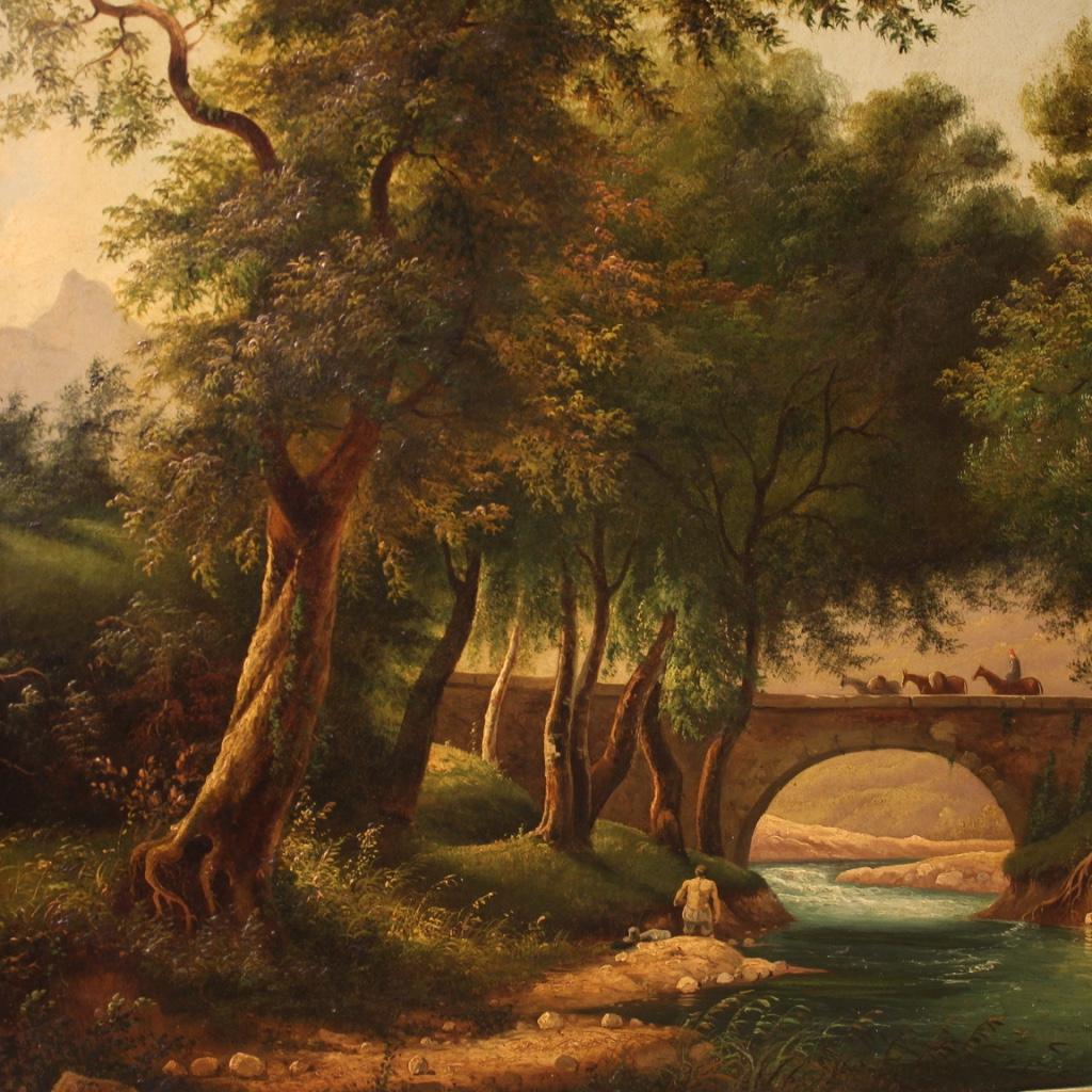 19th Century Oil on Canvas Italian Painting Landscape with Characters, 1880 2