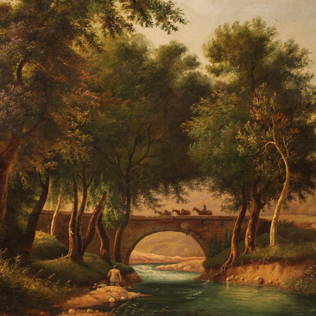 19th Century Oil on Canvas Italian Painting Landscape with Characters, 1880 3