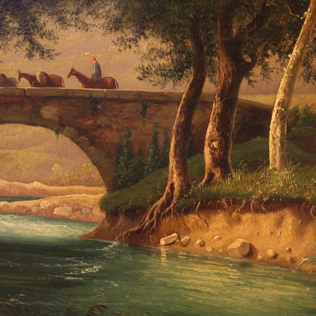 19th Century Oil on Canvas Italian Painting Landscape with Characters, 1880 4