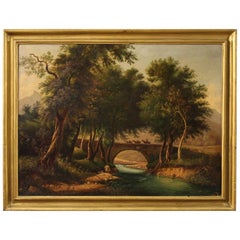 19th Century Oil on Canvas Italian Painting Landscape with Characters, 1880