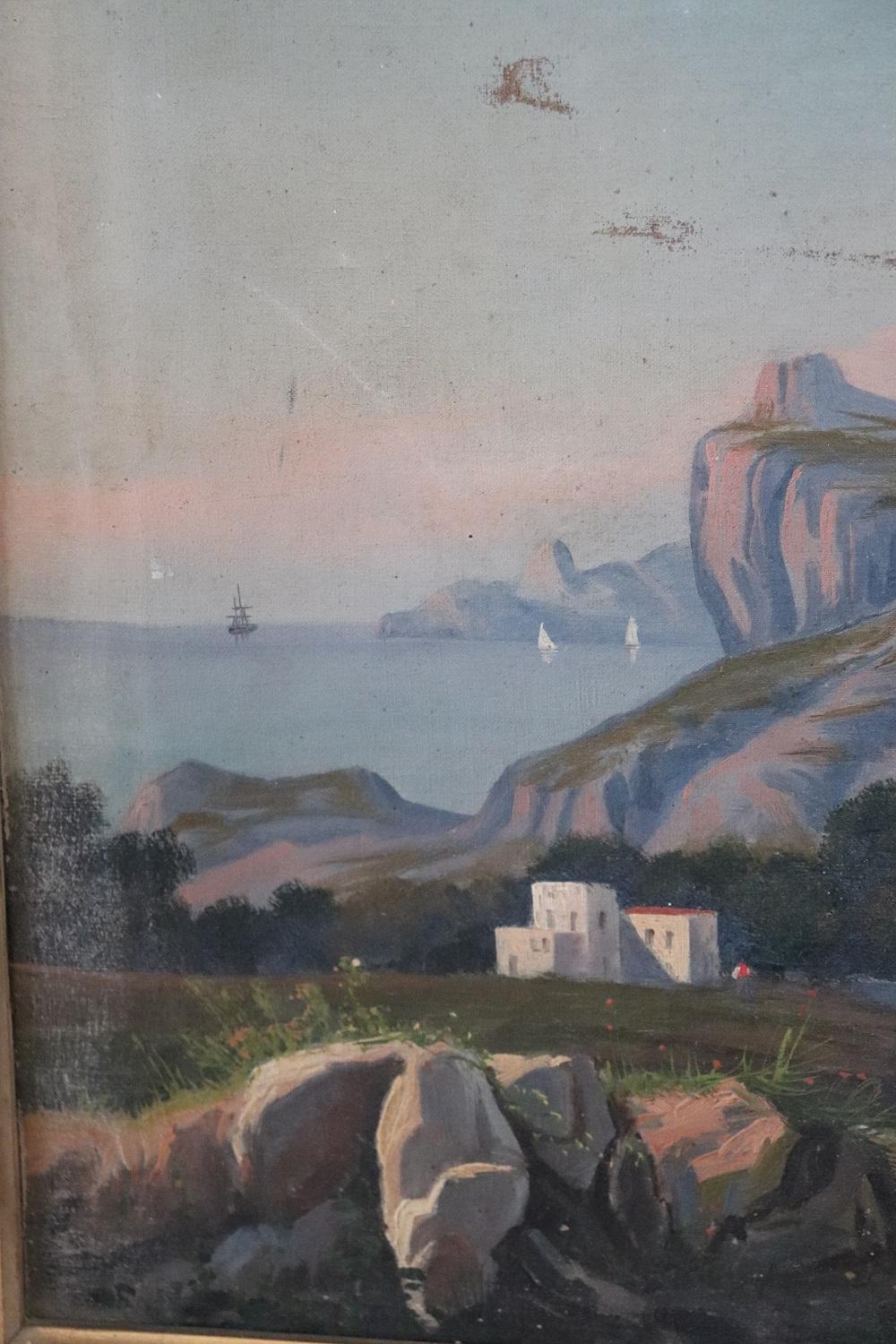Mid-19th Century 19th Century Oil on Canvas Italian Painting Naples Landscape, Signed For Sale
