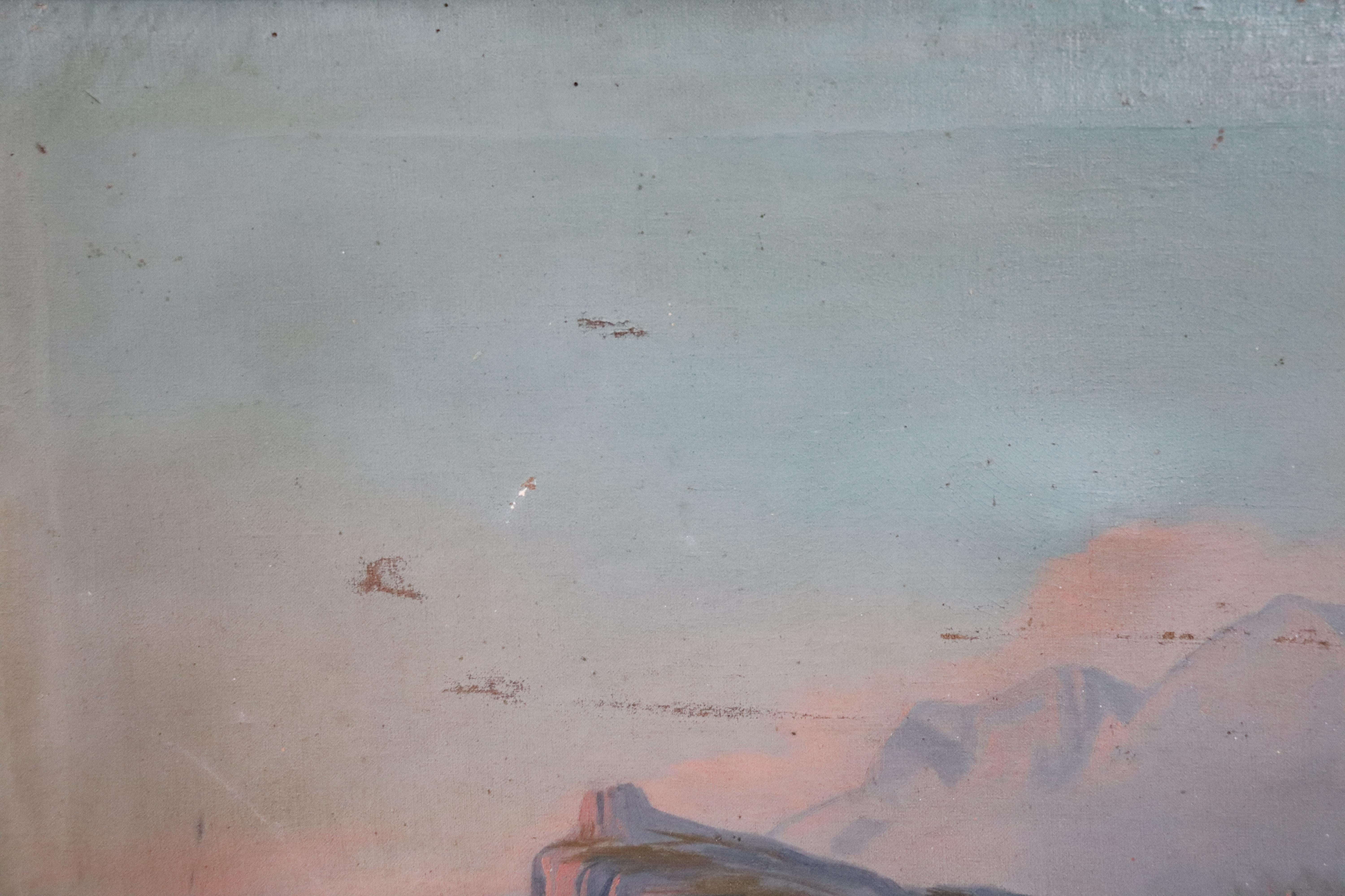 19. Jahrhundert, Öl auf Leinwand, Italienisches Gemälde, Landschaft Neapel, signiert im Angebot 1