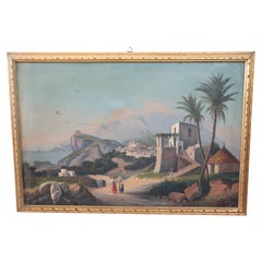 19th Century Oil on Canvas Italian Painting Naples Landscape, Signed