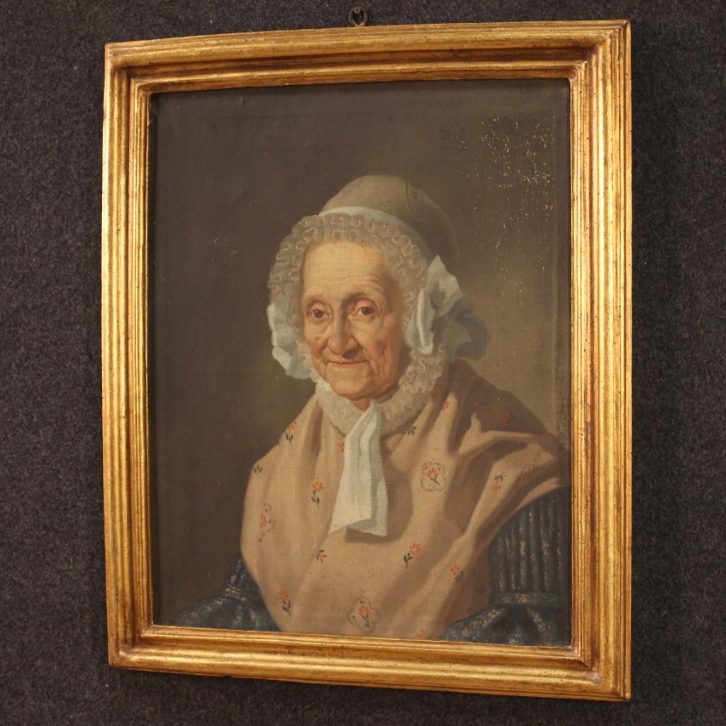 19th Century Oil on Canvas Italian Painting Portrait of a Old Woman, 1880 For Sale 3