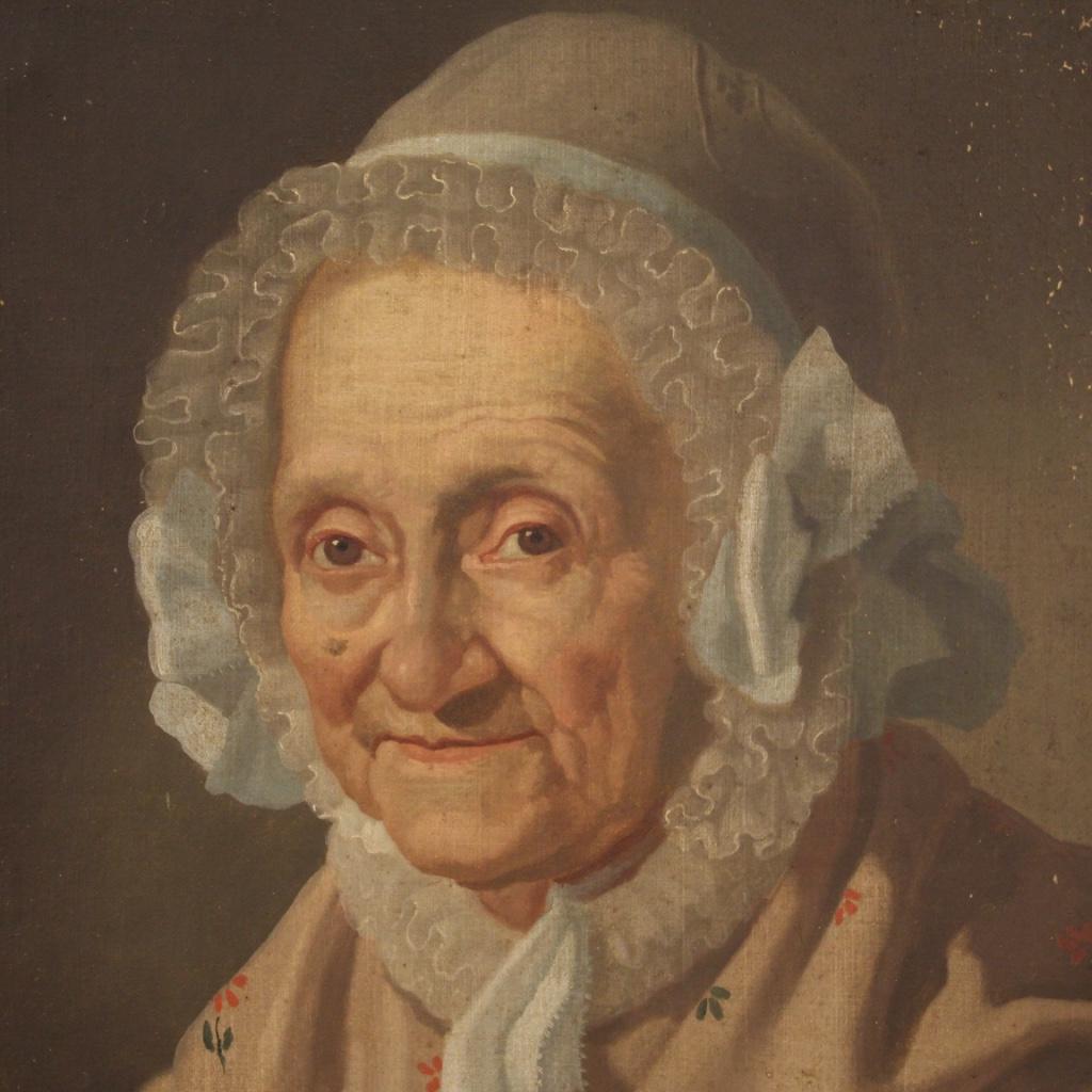 19th Century Oil on Canvas Italian Painting Portrait of a Old Woman, 1880 In Good Condition For Sale In Vicoforte, Piedmont
