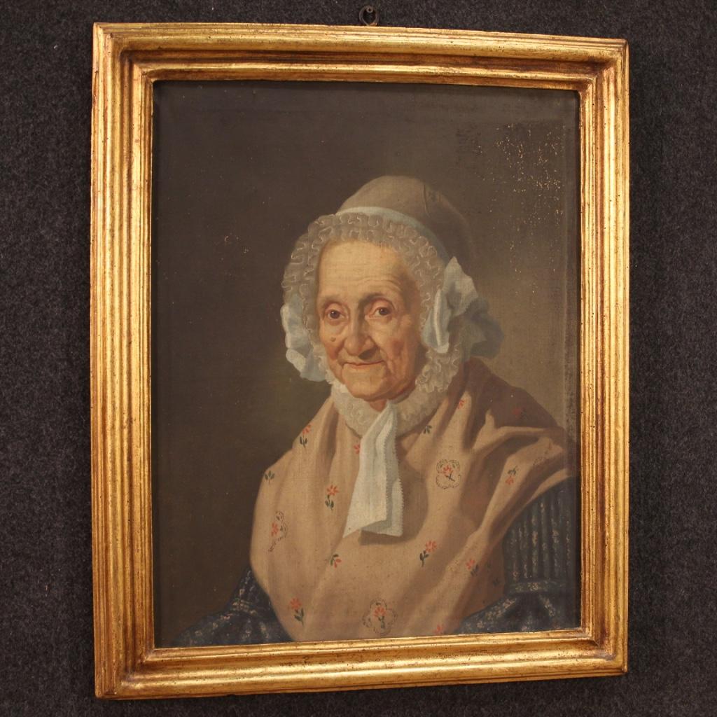 19th Century Oil on Canvas Italian Painting Portrait of a Old Woman, 1880 For Sale 2