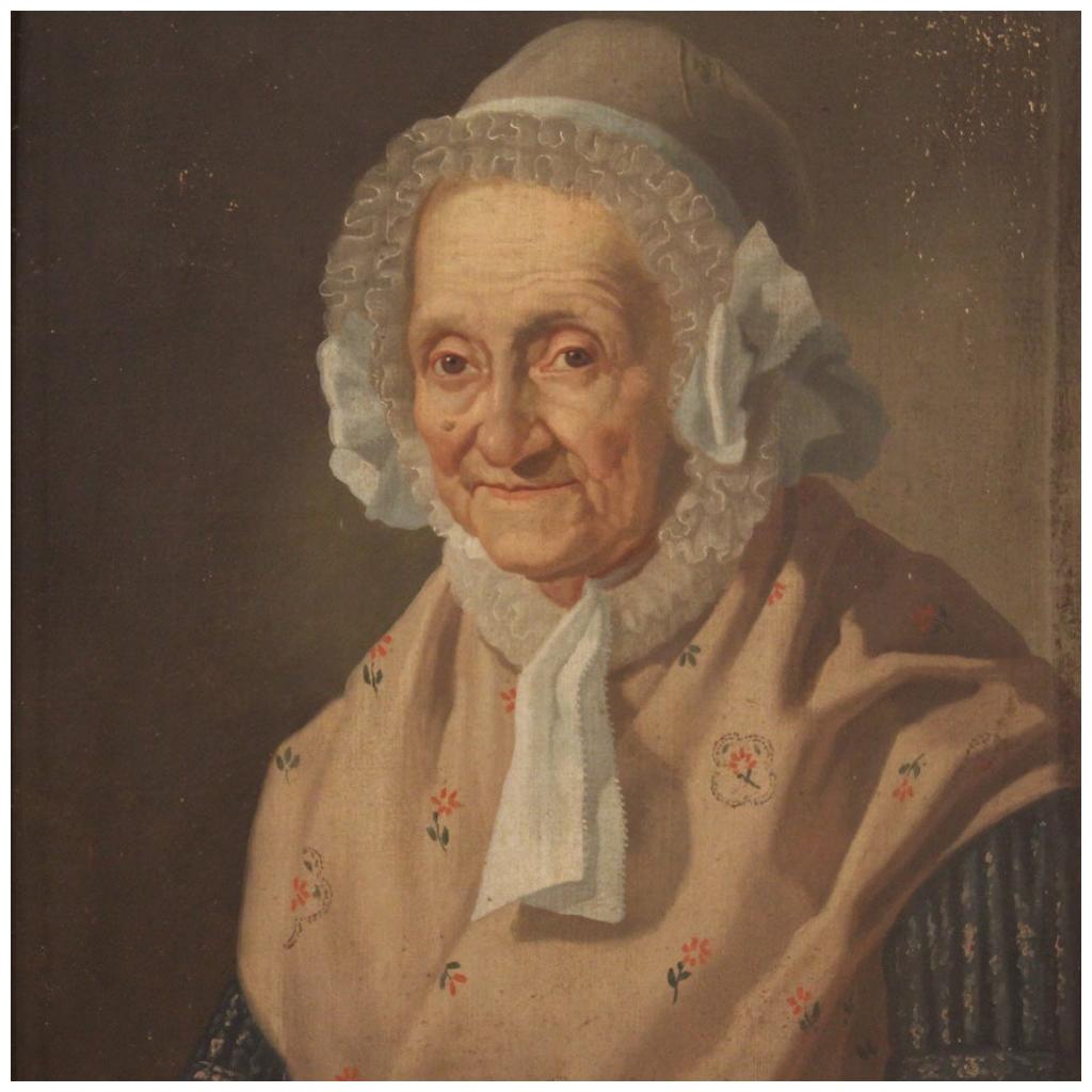19th Century Oil on Canvas Italian Painting Portrait of a Old Woman, 1880 For Sale