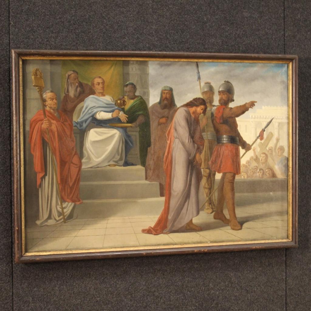19th Century Oil on Canvas Italian Painting The Judgment of Pontius Pilate, 1870 8