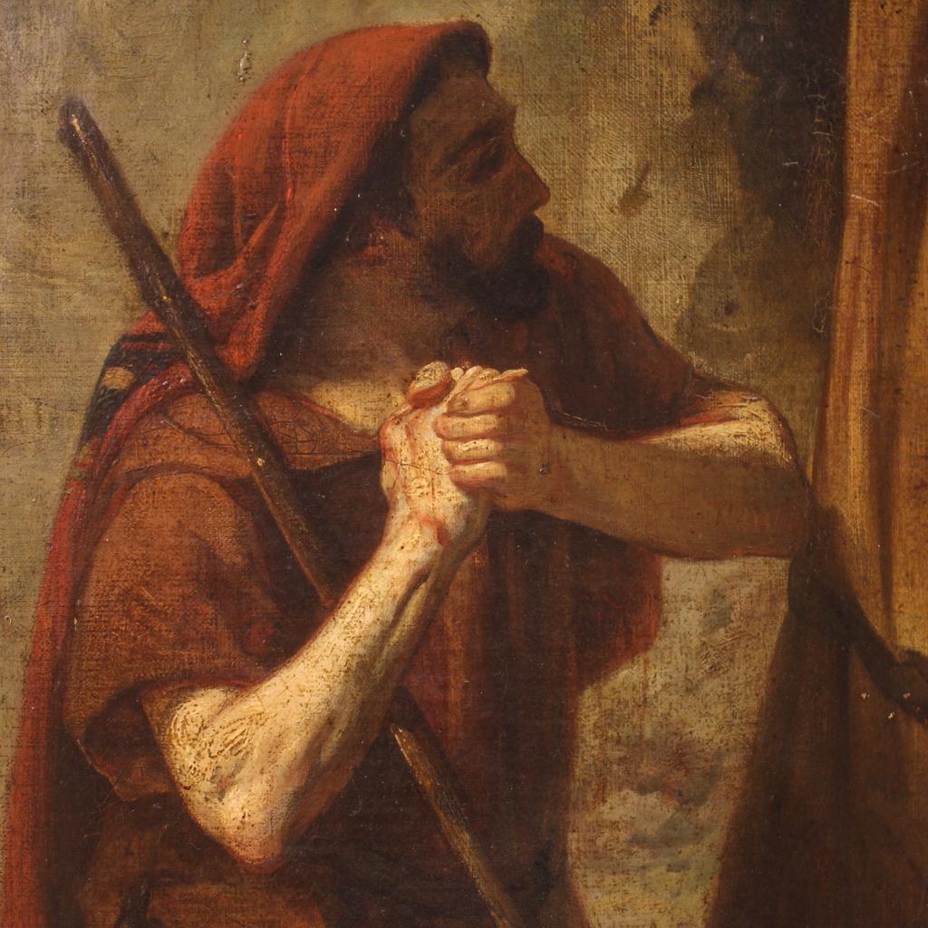 19. Jahrhundert Öl auf Leinwand Italienisches Gemälde Vision des Heiligen Antonius des Abbots im Angebot 6