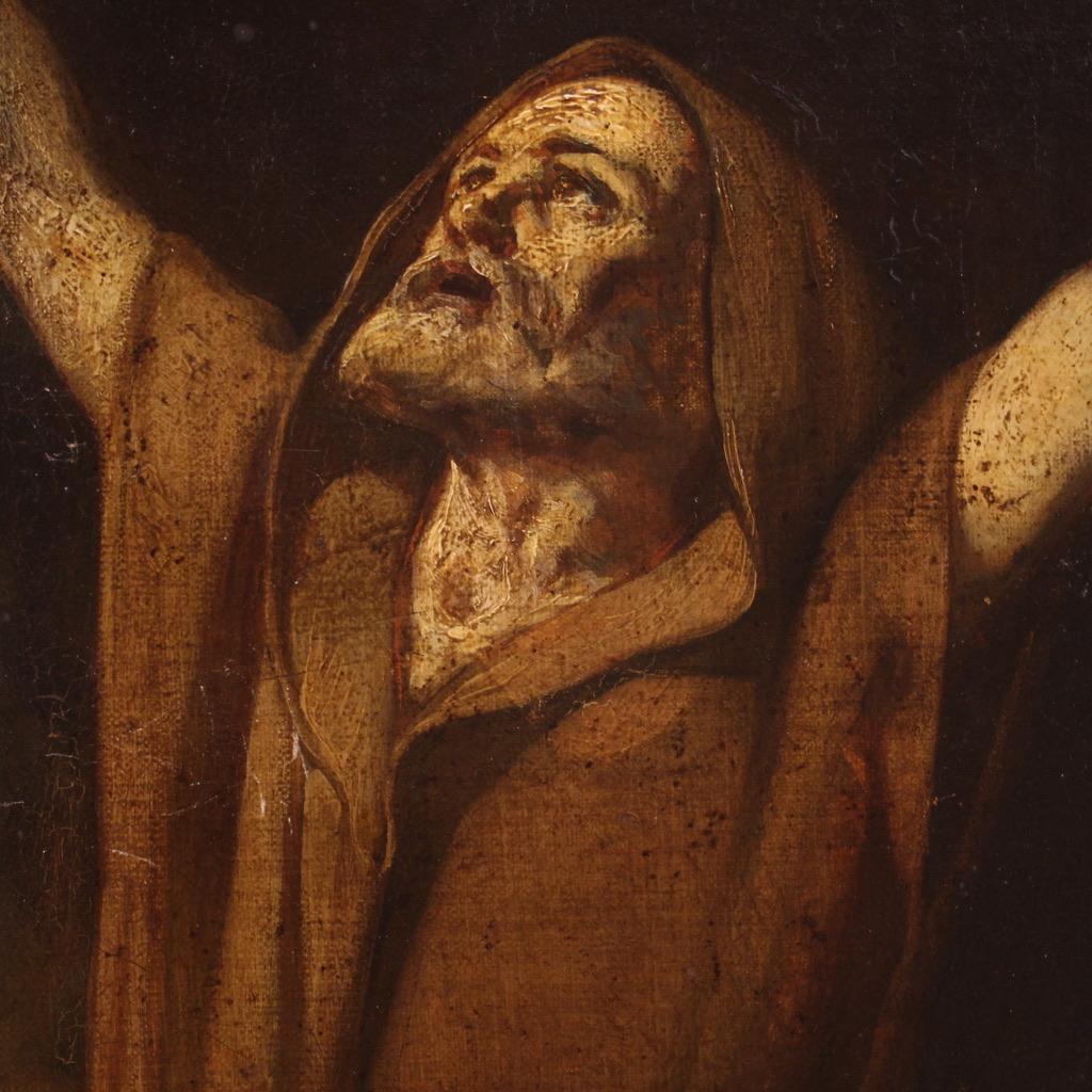 19. Jahrhundert Öl auf Leinwand Italienisches Gemälde Vision des Heiligen Antonius des Abbots im Angebot 7