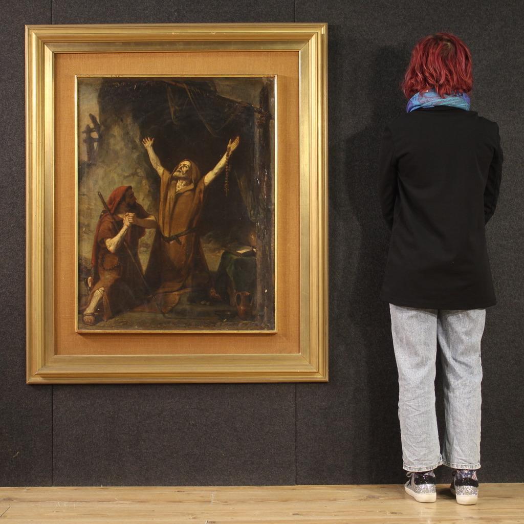 19. Jahrhundert Öl auf Leinwand Italienisches Gemälde Vision des Heiligen Antonius des Abbots im Angebot 8