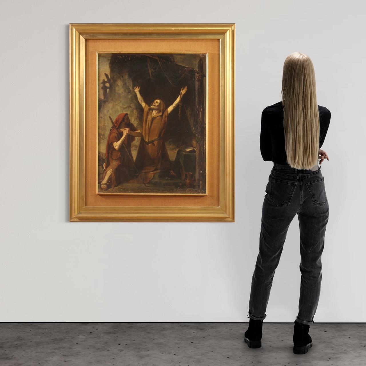 19. Jahrhundert Öl auf Leinwand Italienisches Gemälde Vision des Heiligen Antonius des Abbots im Angebot 9