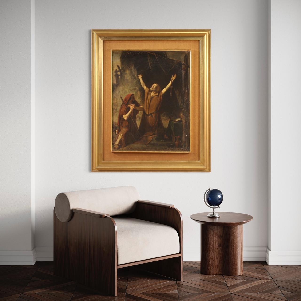 19. Jahrhundert Öl auf Leinwand Italienisches Gemälde Vision des Heiligen Antonius des Abbots im Angebot 10