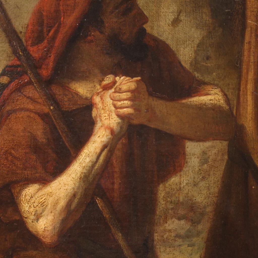 19. Jahrhundert Öl auf Leinwand Italienisches Gemälde Vision des Heiligen Antonius des Abbots im Angebot 1