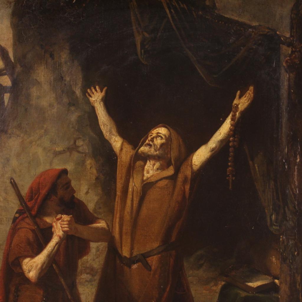 19. Jahrhundert Öl auf Leinwand Italienisches Gemälde Vision des Heiligen Antonius des Abbots im Angebot 4