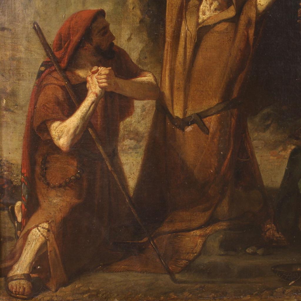 19. Jahrhundert Öl auf Leinwand Italienisches Gemälde Vision des Heiligen Antonius des Abbots im Angebot 5