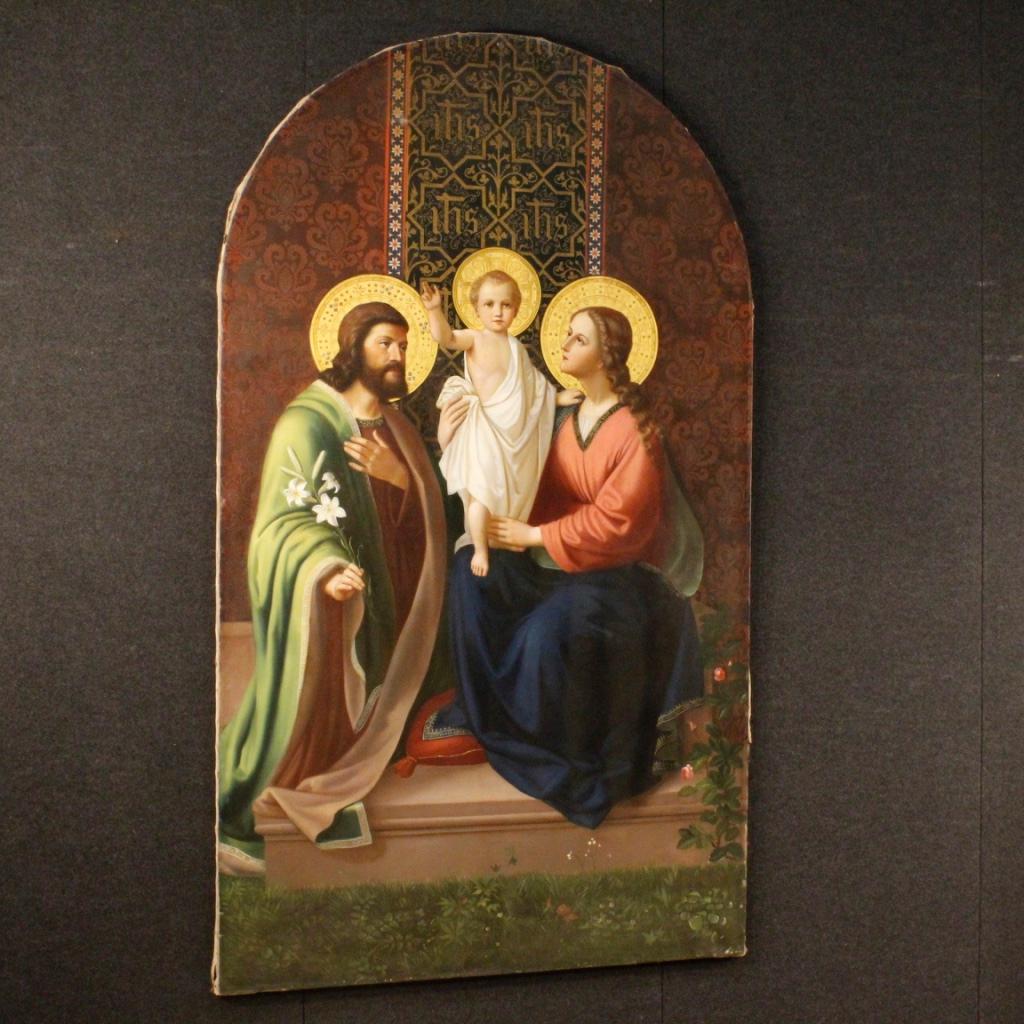 19th Century Oil on Canvas Italian Religious Altarpiece Holy Family, 1895 3