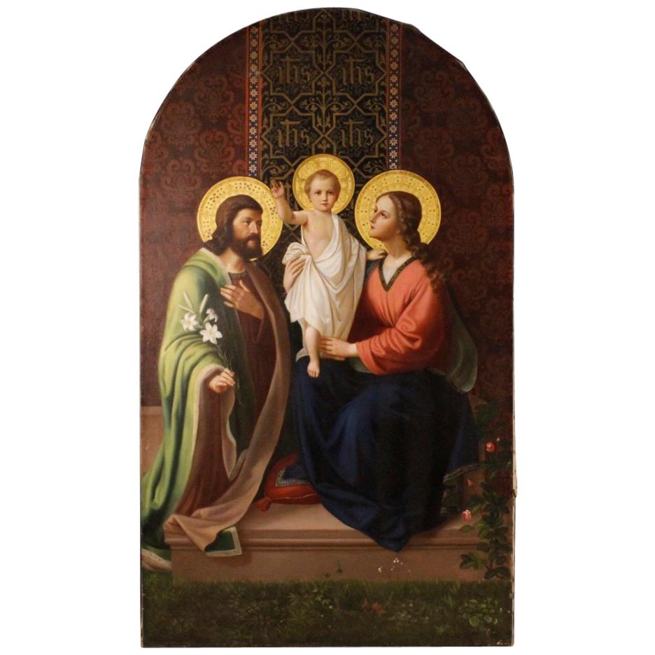 19th Century Oil on Canvas Italian Religious Altarpiece Holy Family, 1895