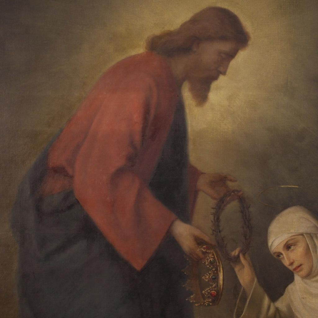 19th Century Oil on Canvas Italian Religious Painting Christ and Saint Catherine 1