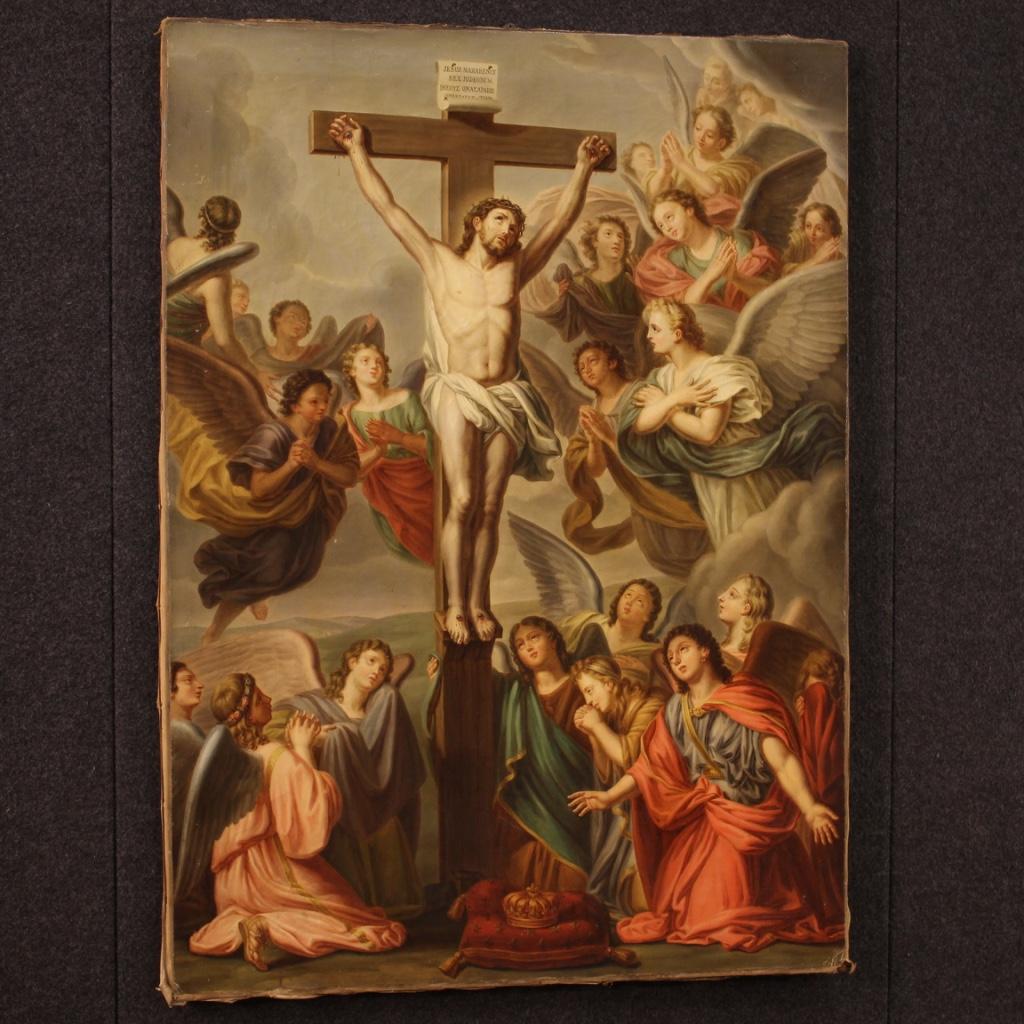 19th Century Oil on Canvas Italian Religious Painting Crucifixion, 1860 6