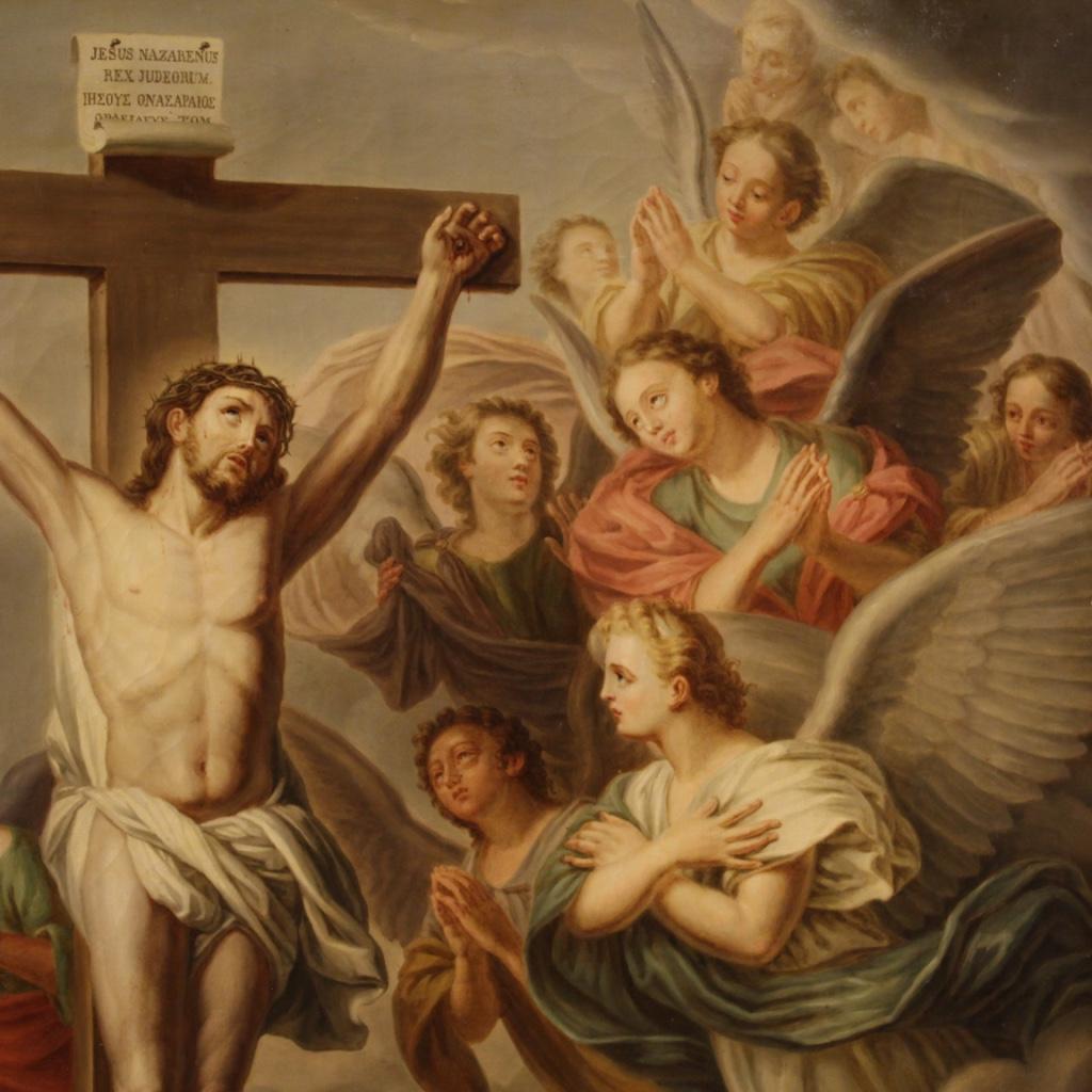 19th Century Oil on Canvas Italian Religious Painting Crucifixion, 1860 1