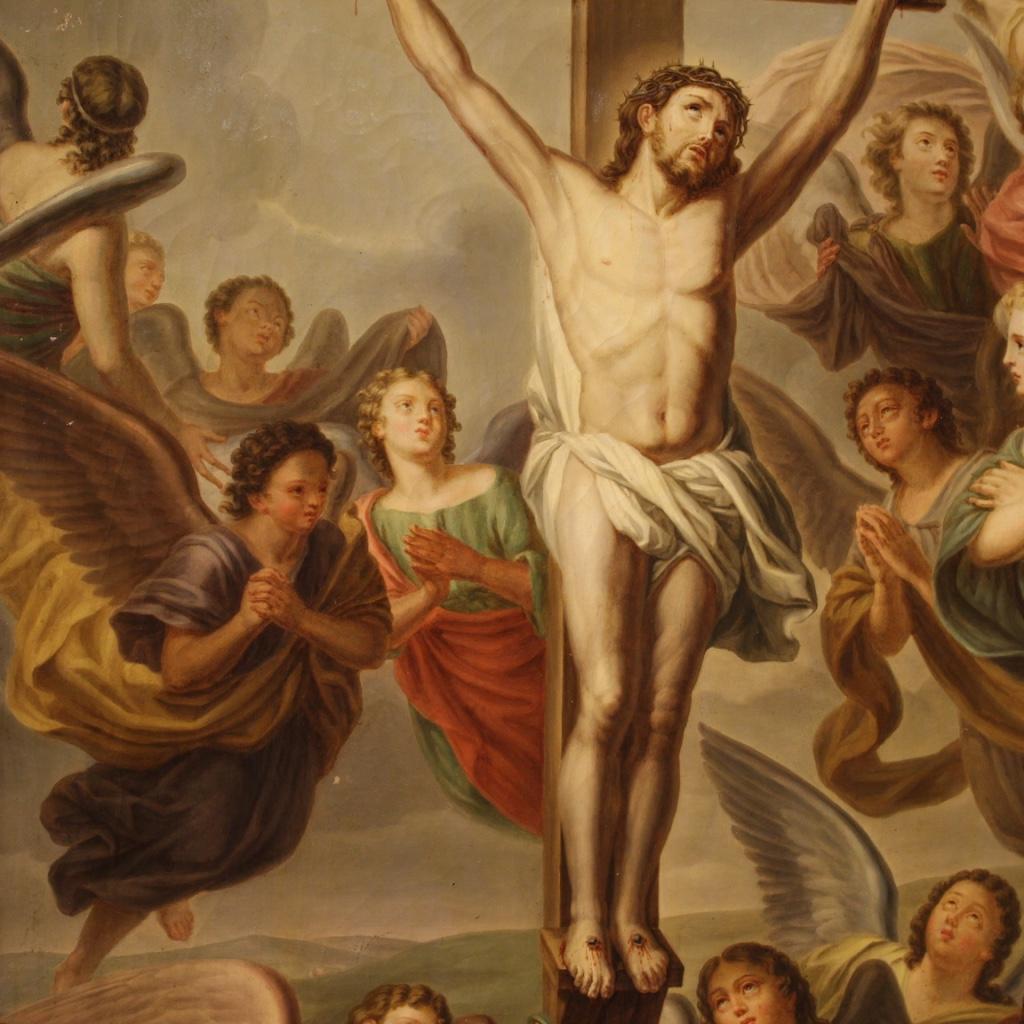 19th Century Oil on Canvas Italian Religious Painting Crucifixion, 1860 3