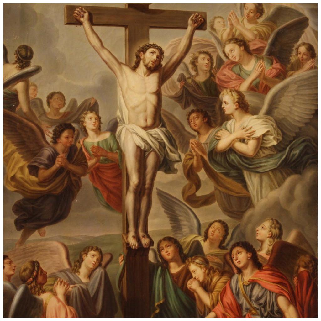 19th Century Oil on Canvas Italian Religious Painting Crucifixion, 1860