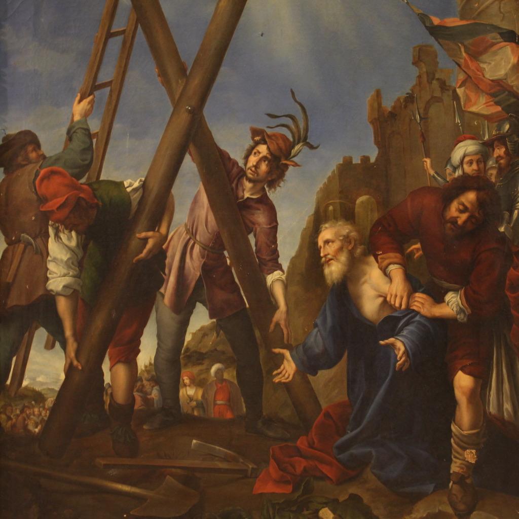 Mid-19th Century 19th Century Oil on Canvas Italian Religious Painting Martyrdom of Saint Andrew For Sale