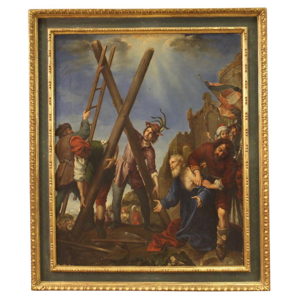 19th Century Oil on Canvas Italian Religious Painting Martyrdom of Saint Andrew For Sale
