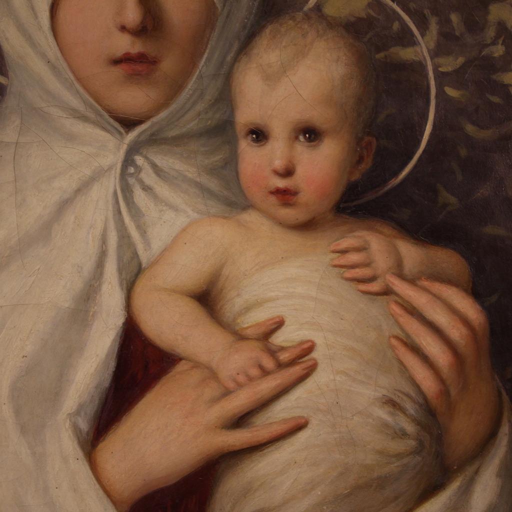 huile sur toile du 19e siècle Peinture religieuse italienne Notre Dame de l'Olivier en vente 4