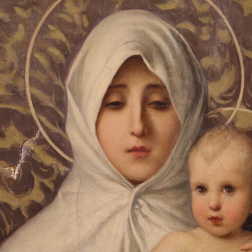 huile sur toile du 19e siècle Peinture religieuse italienne Notre Dame de l'Olivier en vente 5