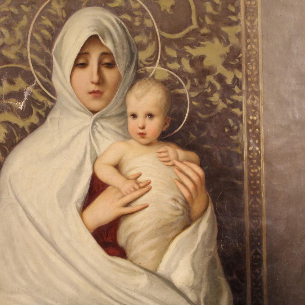 huile sur toile du 19e siècle Peinture religieuse italienne Notre Dame de l'Olivier en vente 8