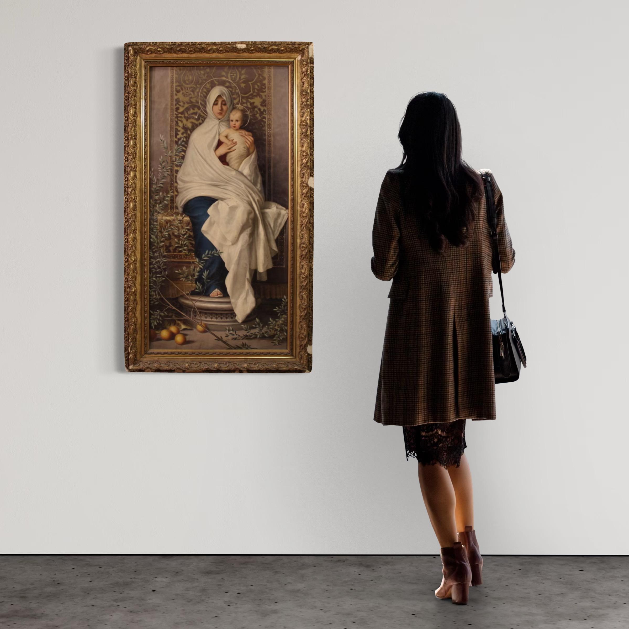 Italian huile sur toile du 19e siècle Peinture religieuse italienne Notre Dame de l'Olivier en vente