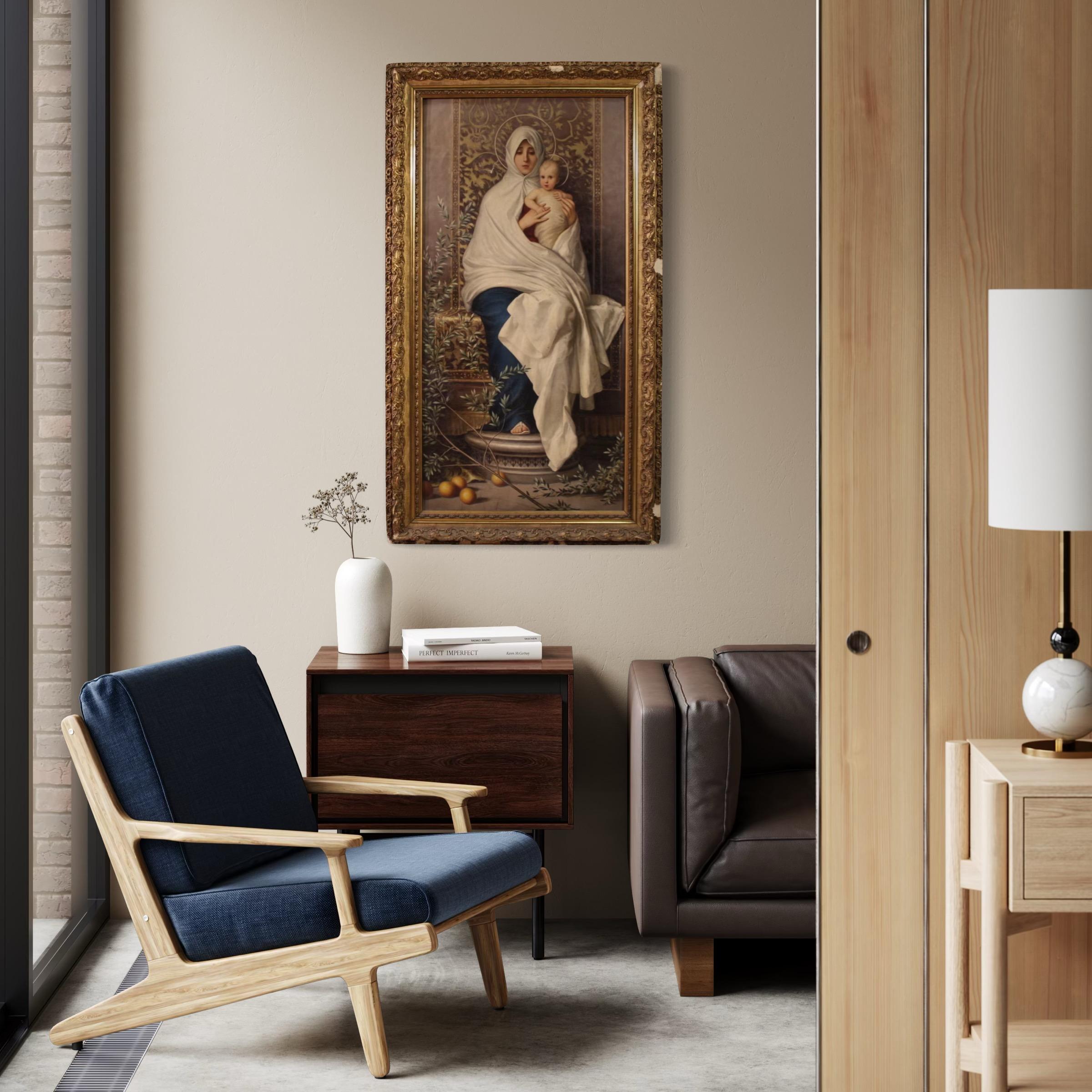 huile sur toile du 19e siècle Peinture religieuse italienne Notre Dame de l'Olivier en vente 2
