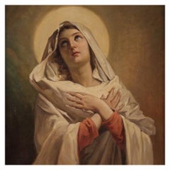 19th Century Oil on Canvas Italian Religious Painting Virgin, 1860